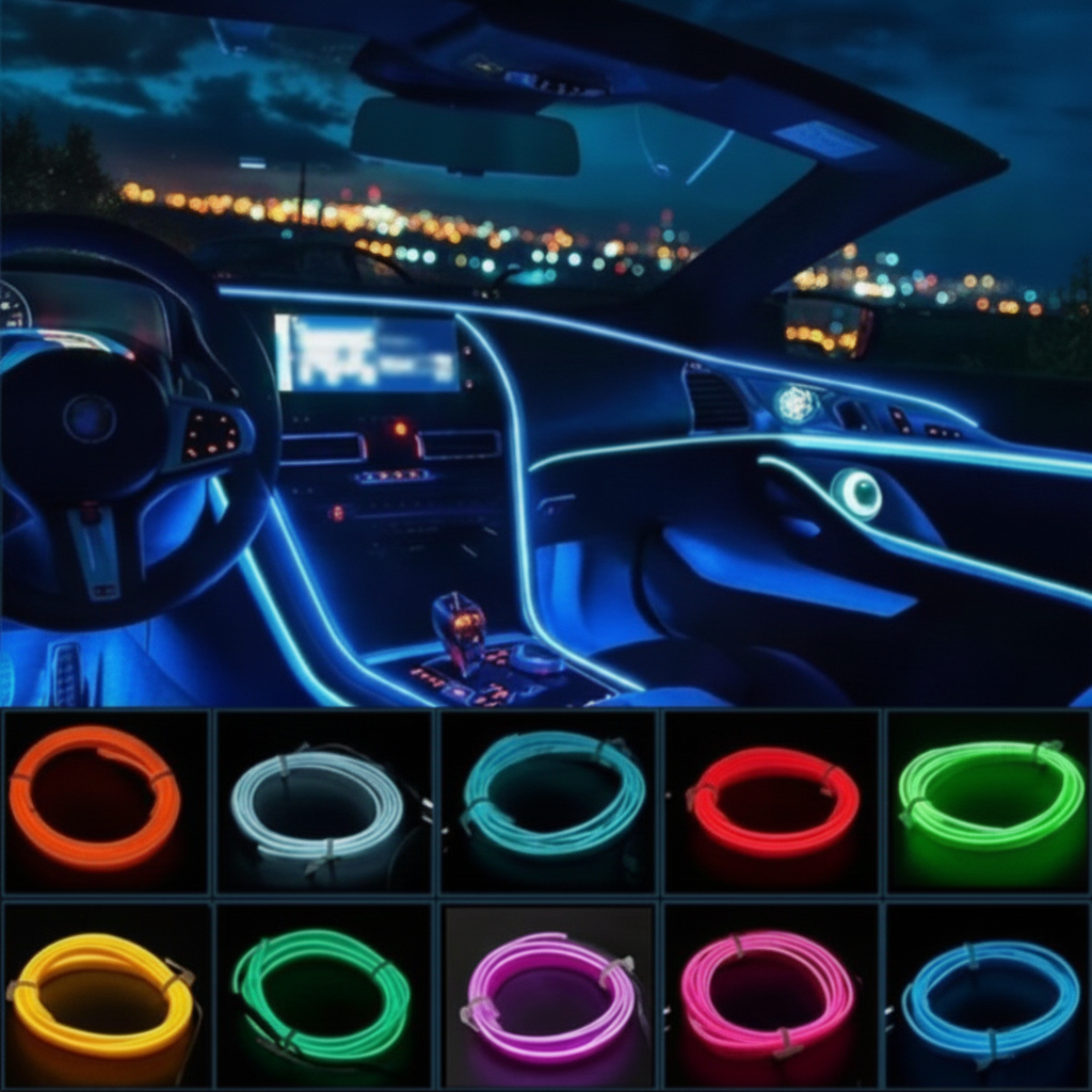 LUZ NEON FOTOCONDUCTORA INTERIOR AUTO 3MT USB MULTICOLOR